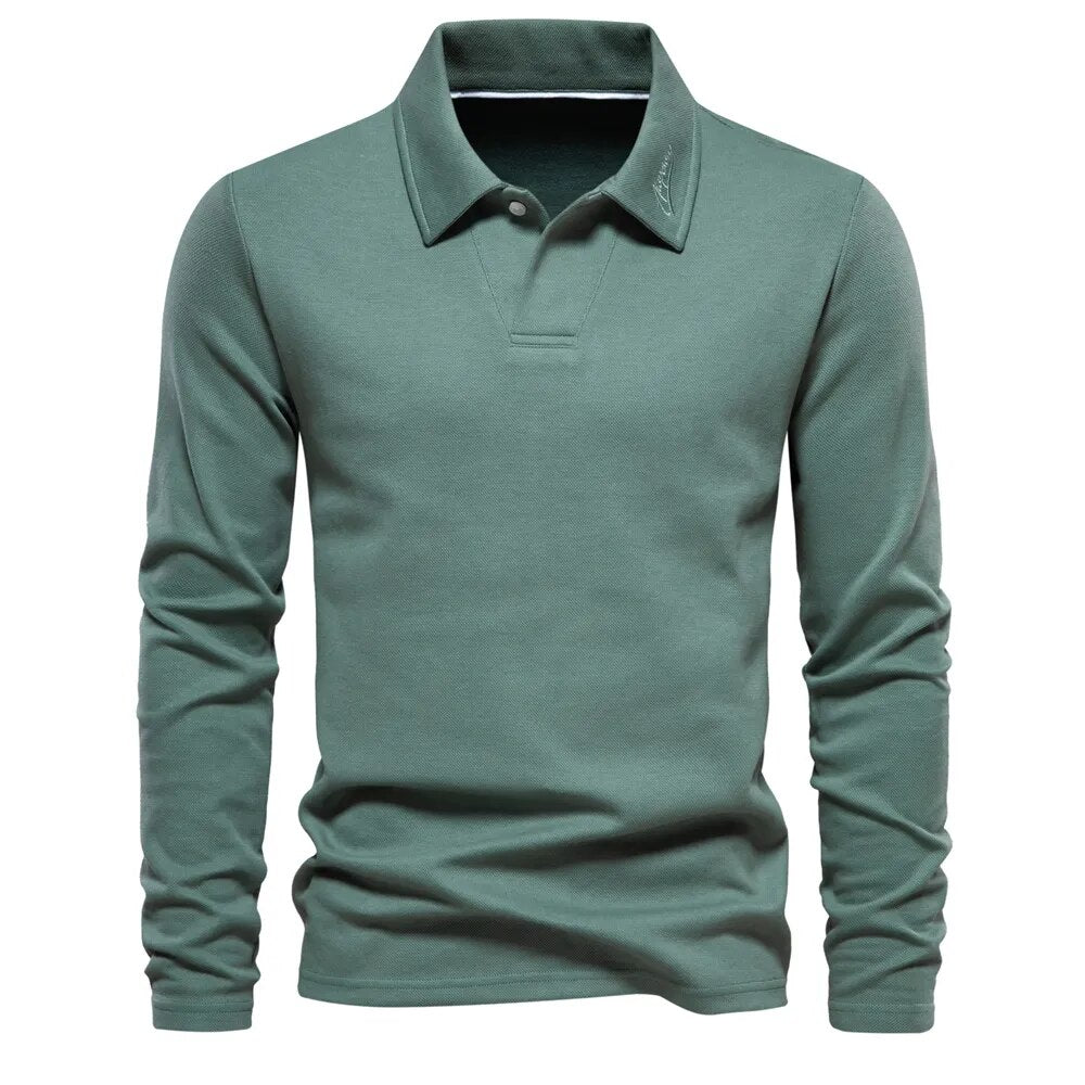 Eddie | Men's Classic Cotton Polo Shirt with Long Sleeve and Buttons