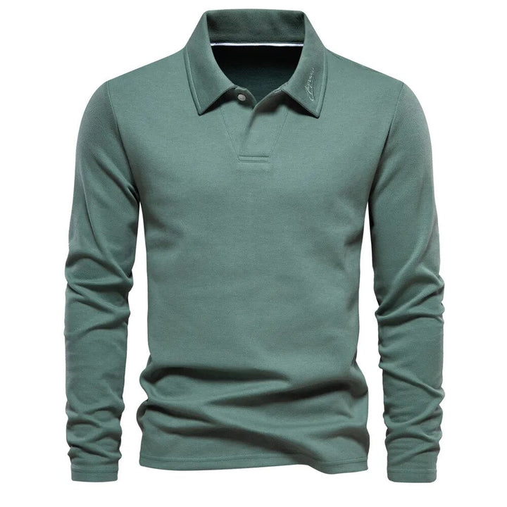 Eddie | Men's Classic Cotton Polo Shirt with Long Sleeve and Buttons