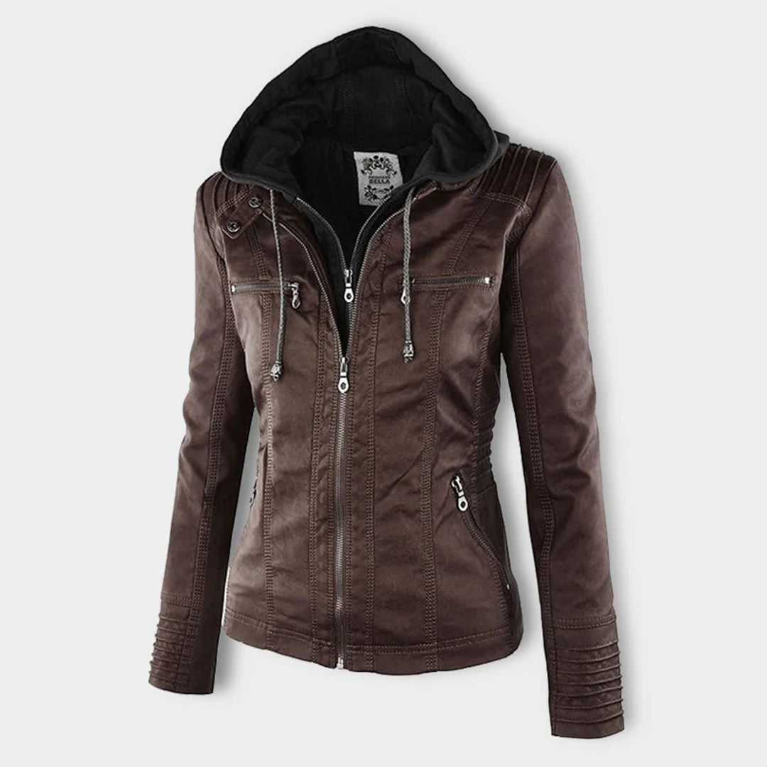 Loxley | Women's Hooded Leather Jacket with Drawstring