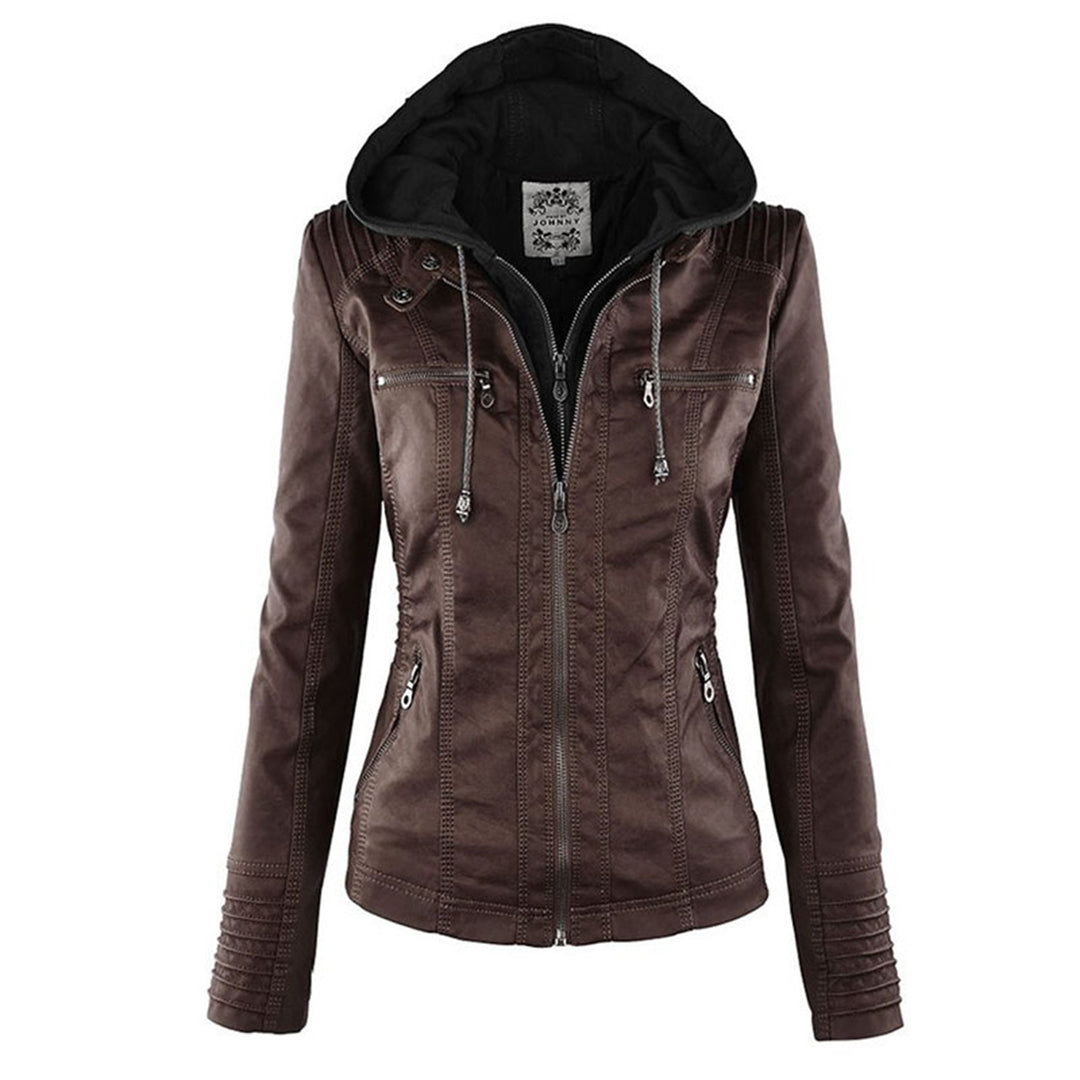 Loxley | Women's Hooded Leather Jacket with Drawstring