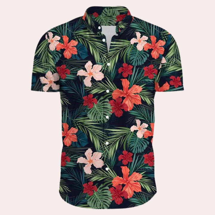 Corvin | Men's Short Sleeve Button Shirt with Tropical Print