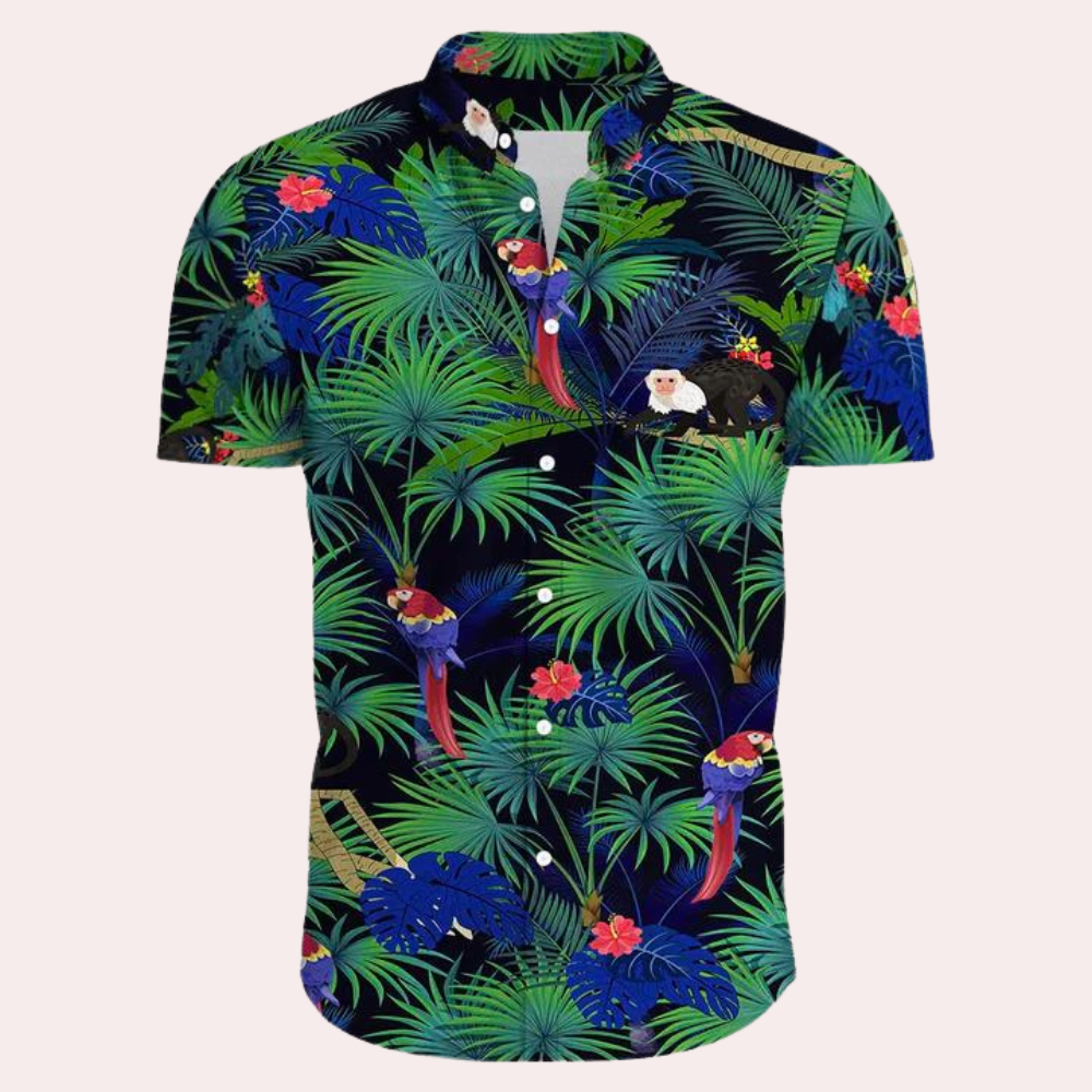 Corvin | Men's Short Sleeve Button Shirt with Tropical Print