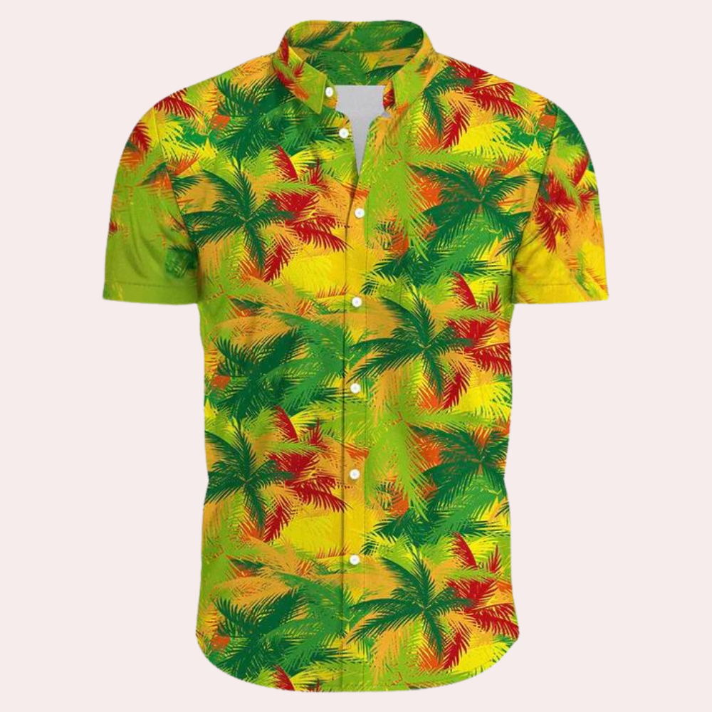 Corvin | Men's Short Sleeve Button Shirt with Tropical Print