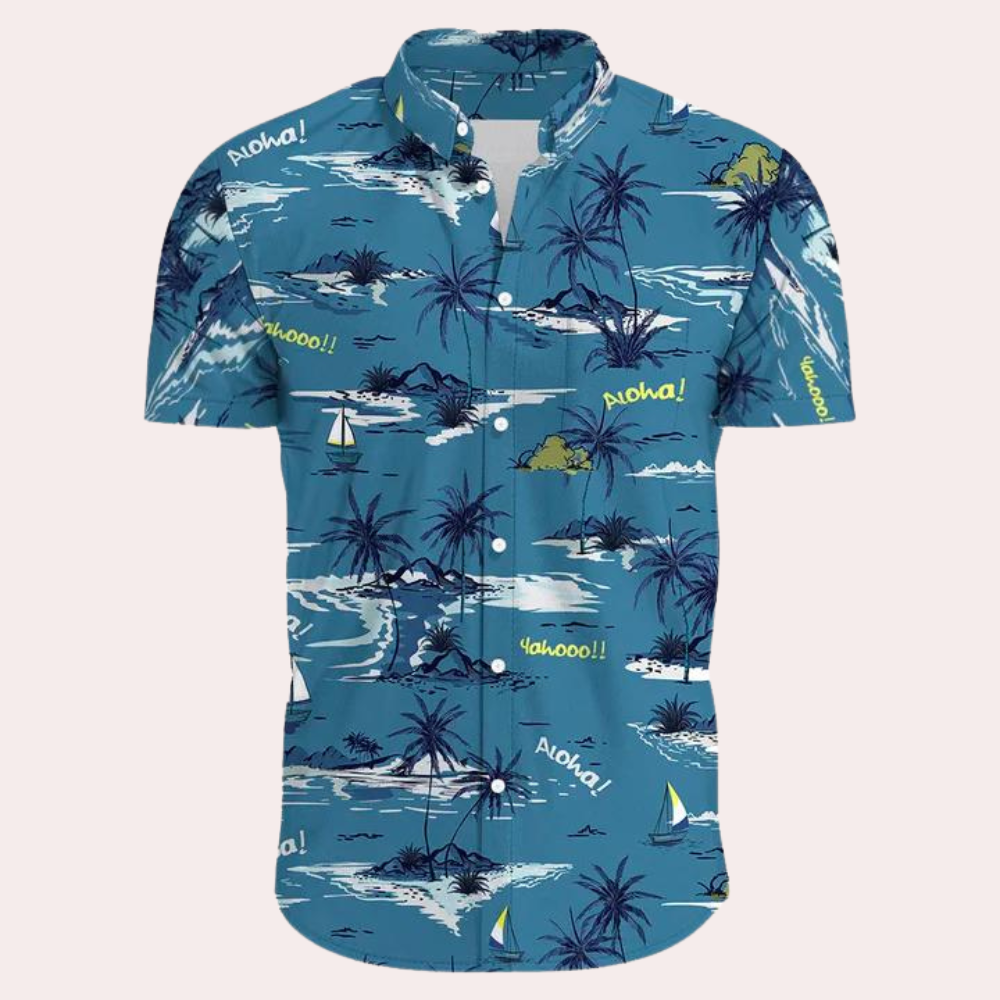 Corvin | Men's Short Sleeve Button Shirt with Tropical Print