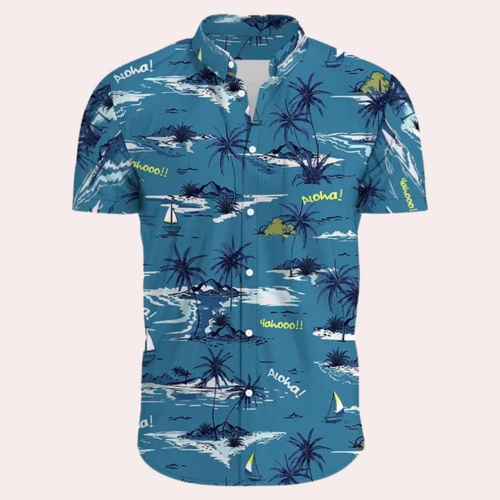 Corvin | Men's Short Sleeve Button Shirt with Tropical Print