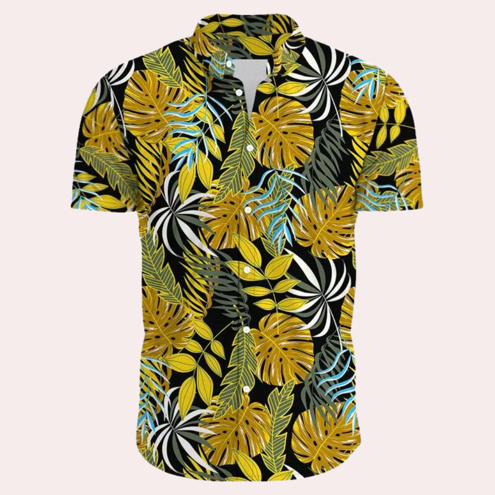 Corvin | Men's Short Sleeve Button Shirt with Tropical Print