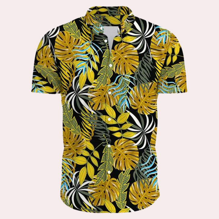 Corvin | Men's Short Sleeve Button Shirt with Tropical Print