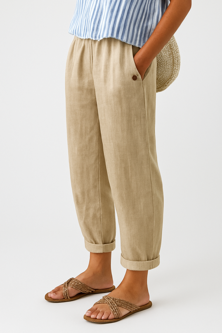 Wynora | Women's Straight Leg Linen Pants with Side Pockets and Button