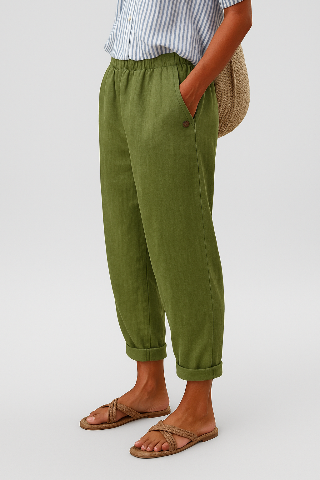 Wynora | Women's Straight Leg Linen Pants with Side Pockets and Button