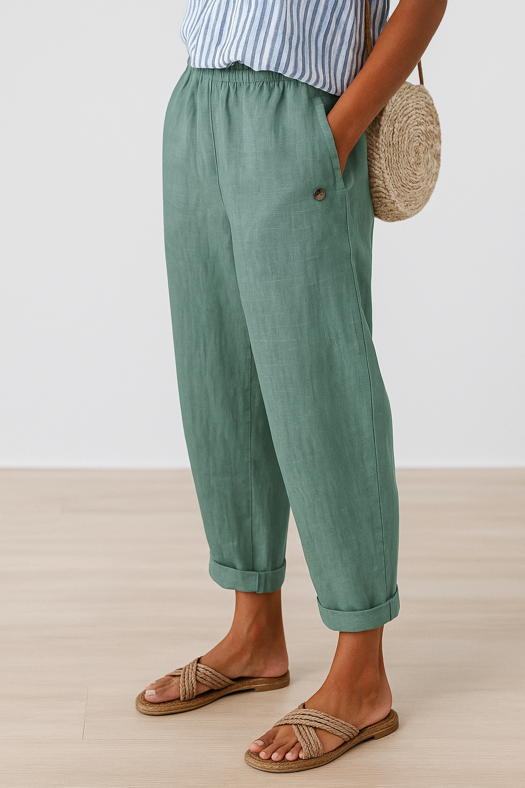 Wynora | Women's Straight Leg Linen Pants with Side Pockets and Button