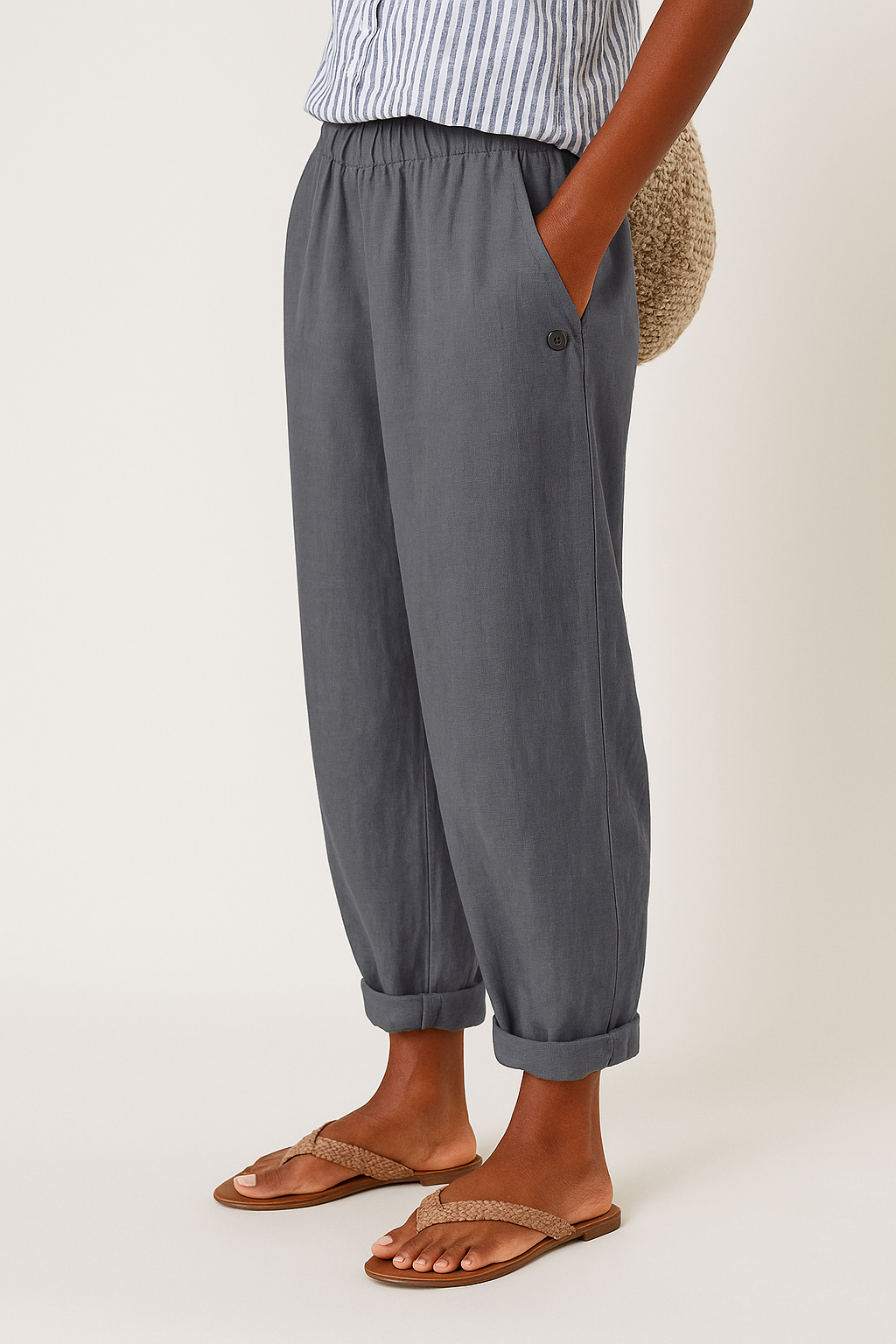 Wynora | Women's Straight Leg Linen Pants with Side Pockets and Button