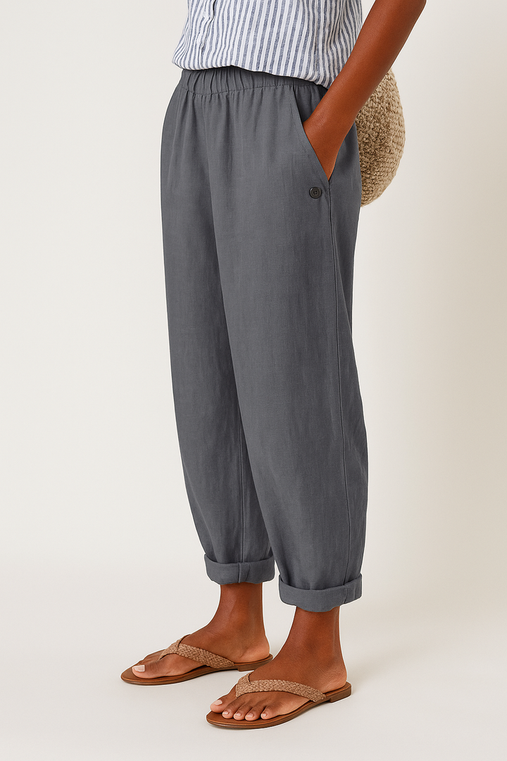 Wynora | Women's Straight Leg Linen Pants with Side Pockets and Button