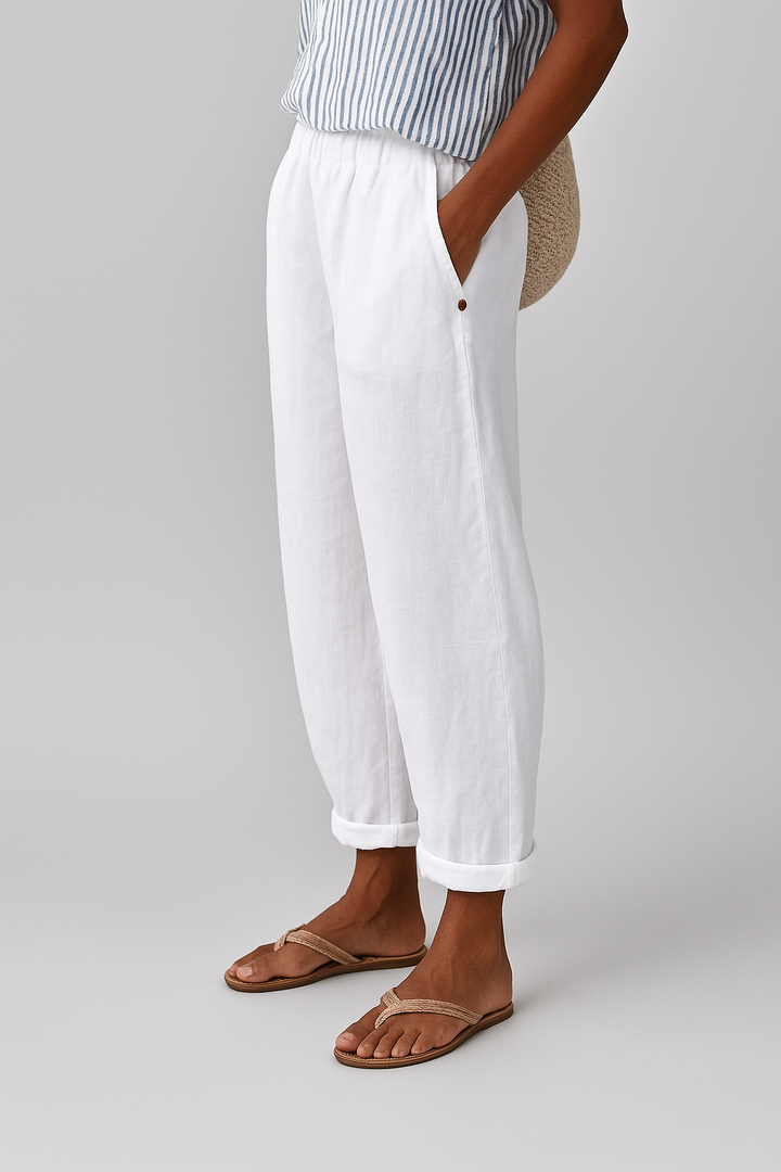 Wynora | Women's Straight Leg Linen Pants with Side Pockets and Button
