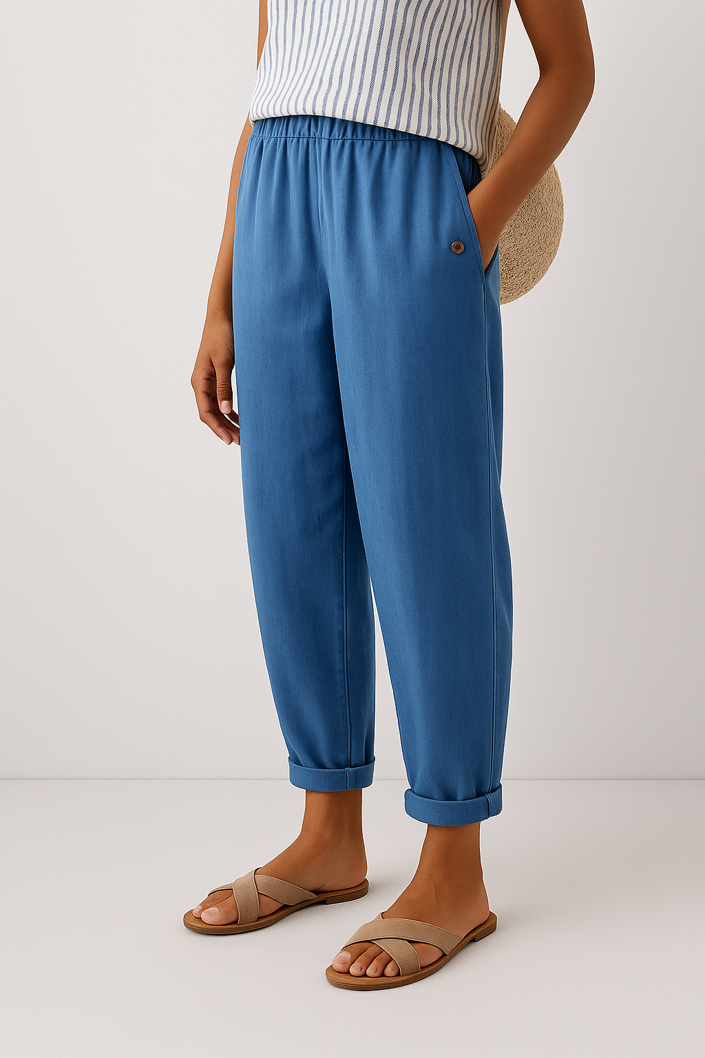 Wynora | Women's Straight Leg Linen Pants with Side Pockets and Button