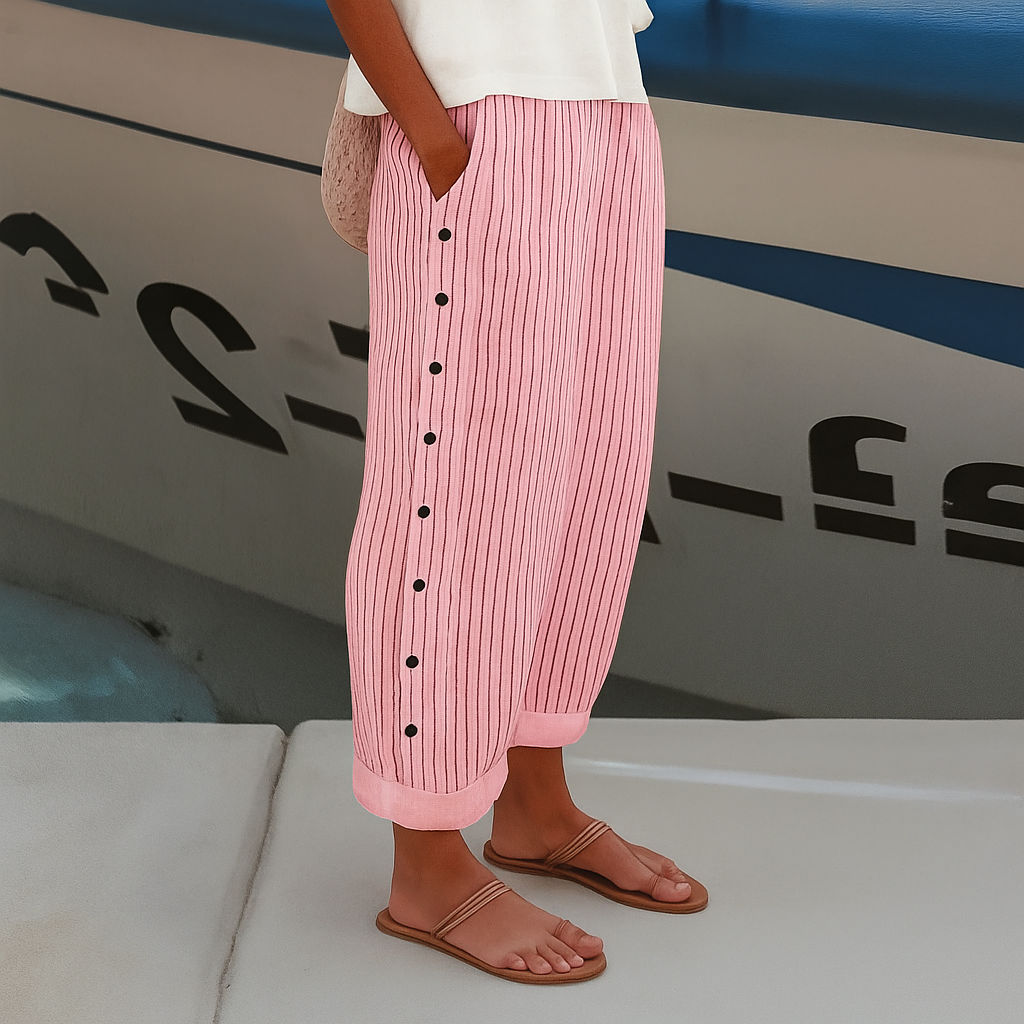 Solenne | Women's Straight Leg Pants with Side Pockets and Folded Hem