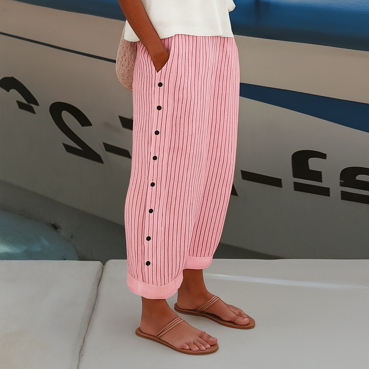Solenne | Women's Straight Leg Pants with Side Pockets and Folded Hem