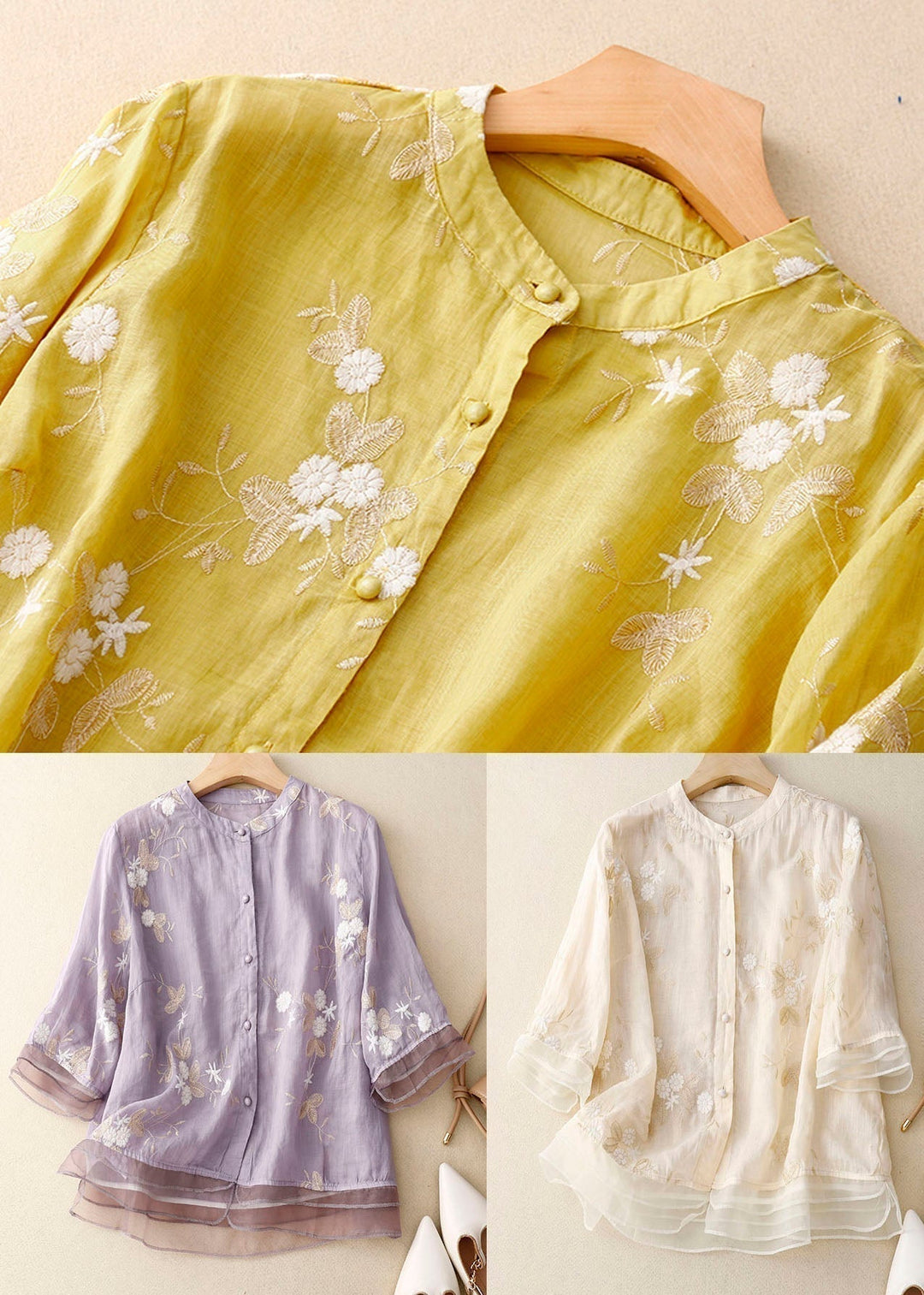 Zareen | Women's Embroidered Floral Blouse with Buttons