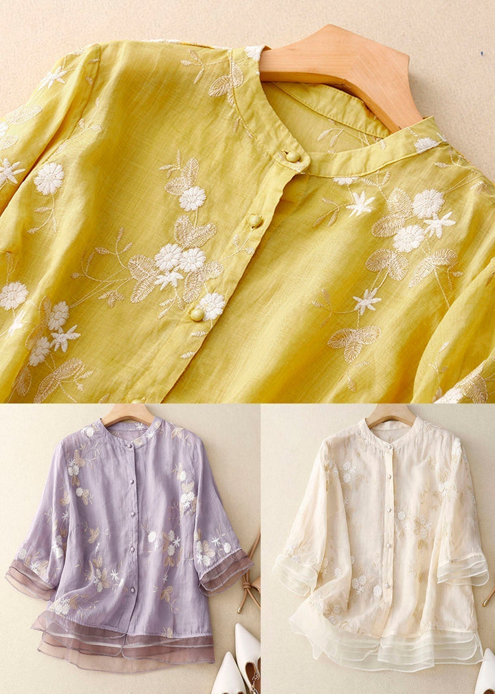 Zareen | Women's Embroidered Floral Blouse with Buttons