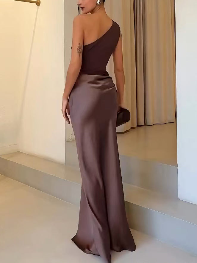 Anita | Women's Elegant One Shoulder Neck Pleated Party Maxi Dress