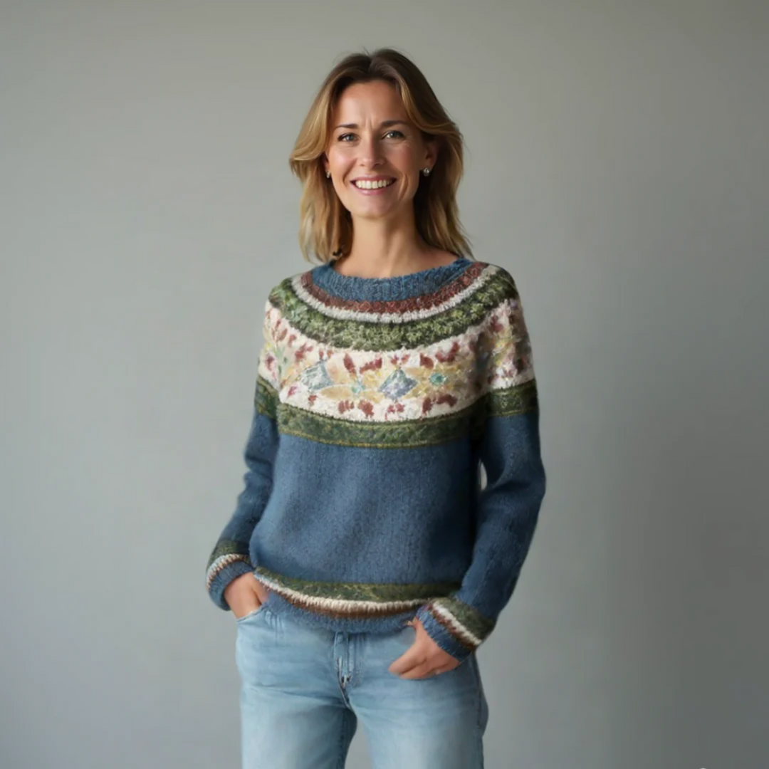 Soraya | Women's Printed Soft Knit Sweater with Boat Neck