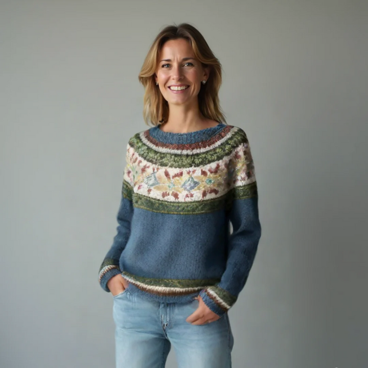 Soraya | Women's Printed Soft Knit Sweater with Boat Neck