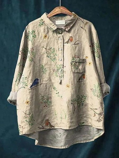 Linnea | Women's Lightweight Floral Blouse with Half Buttons and Collar