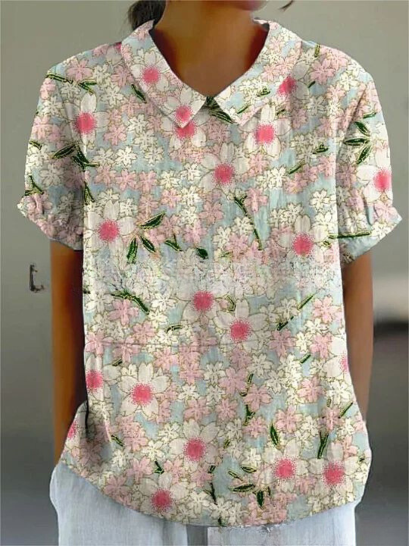 Fiora | Women’s Floral Short Sleeve Blouse with Collar
