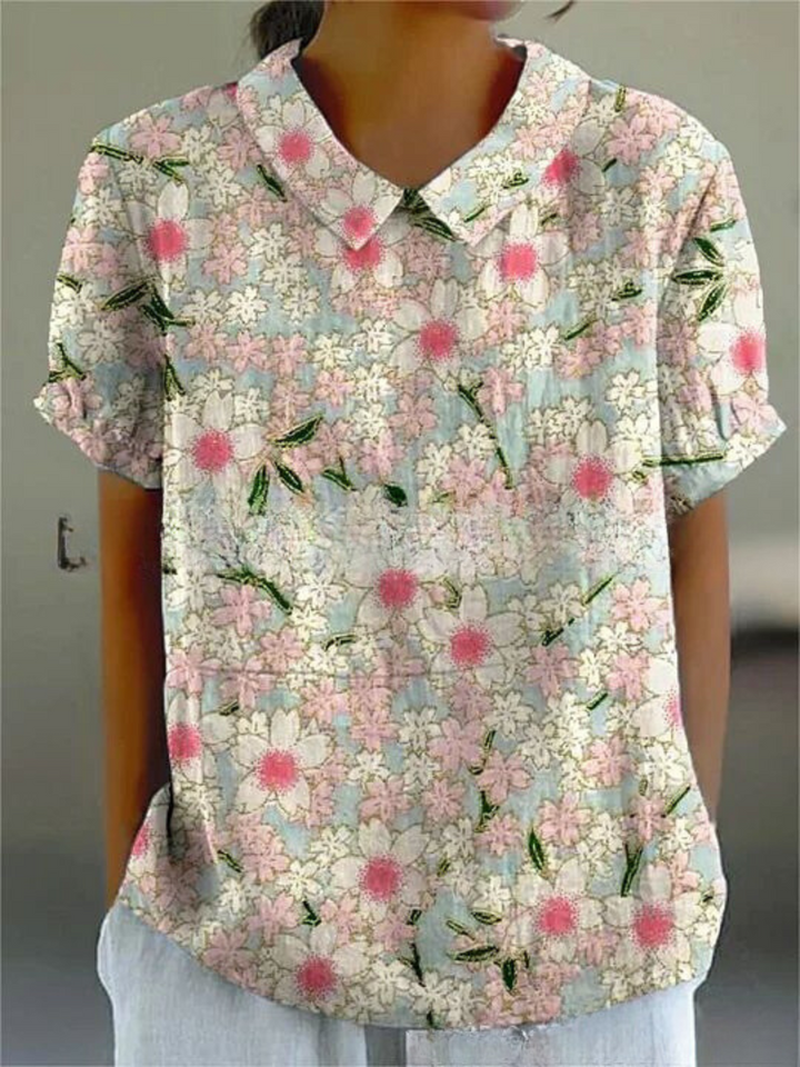 Fiora | Women’s Floral Short Sleeve Blouse with Collar
