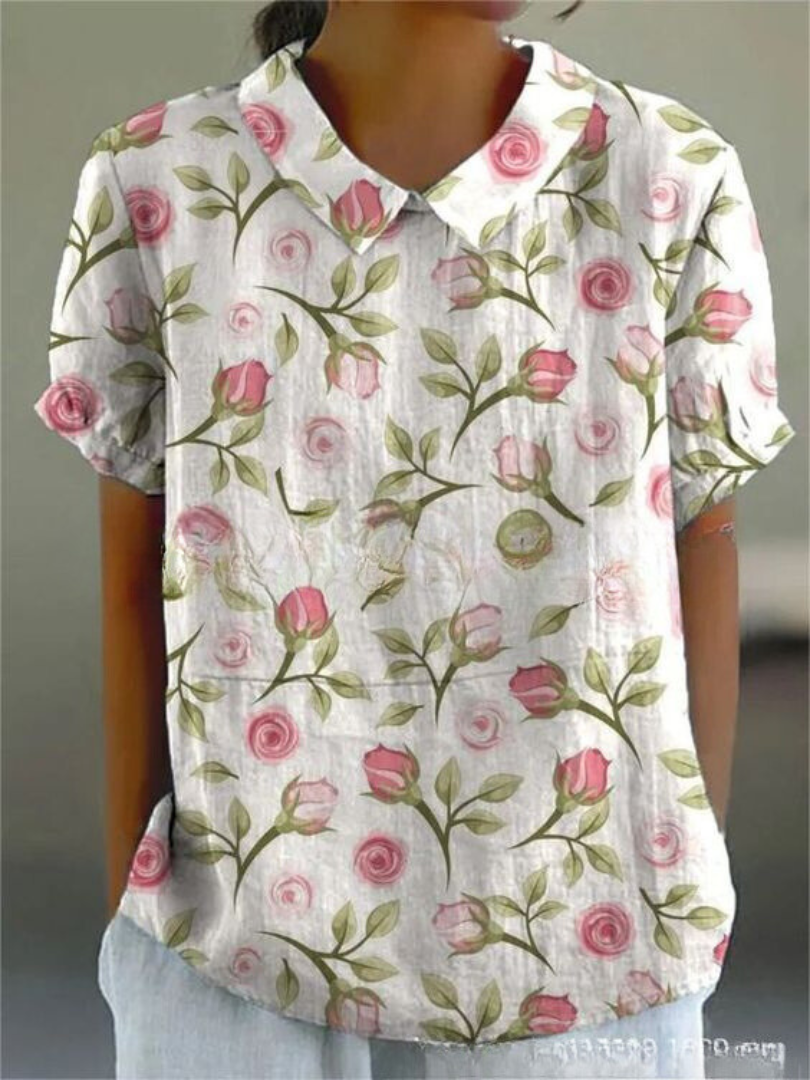 Fiora | Women’s Floral Short Sleeve Blouse with Collar
