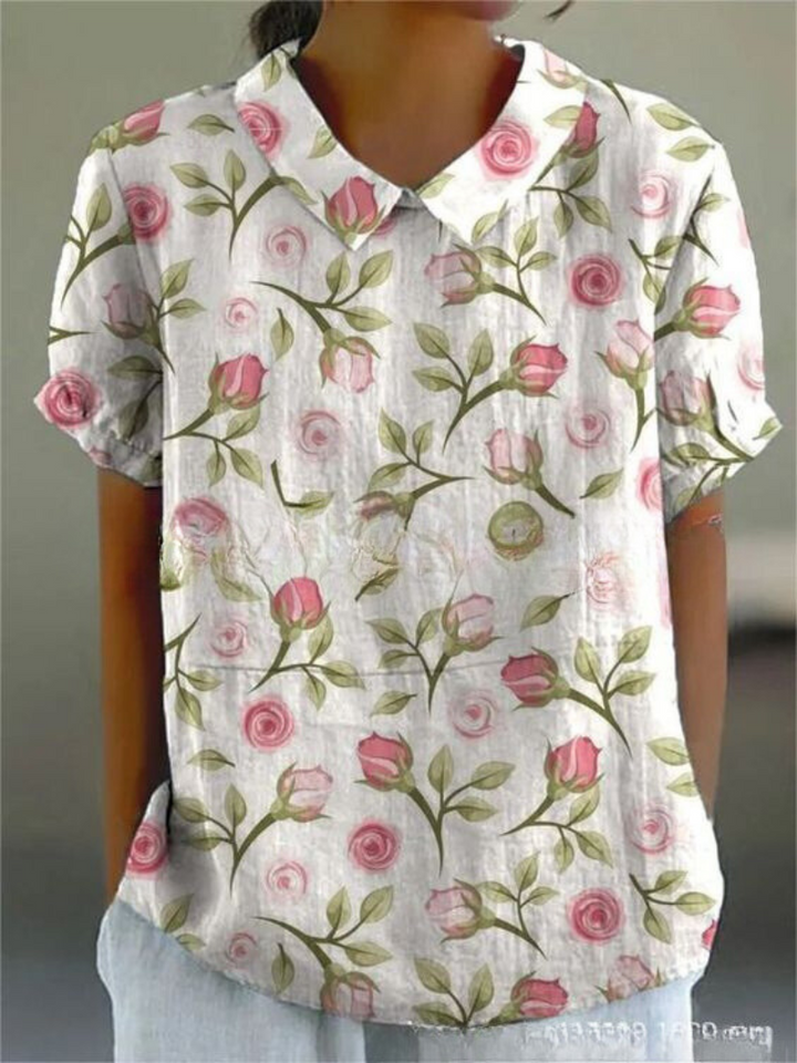 Fiora | Women’s Floral Short Sleeve Blouse with Collar