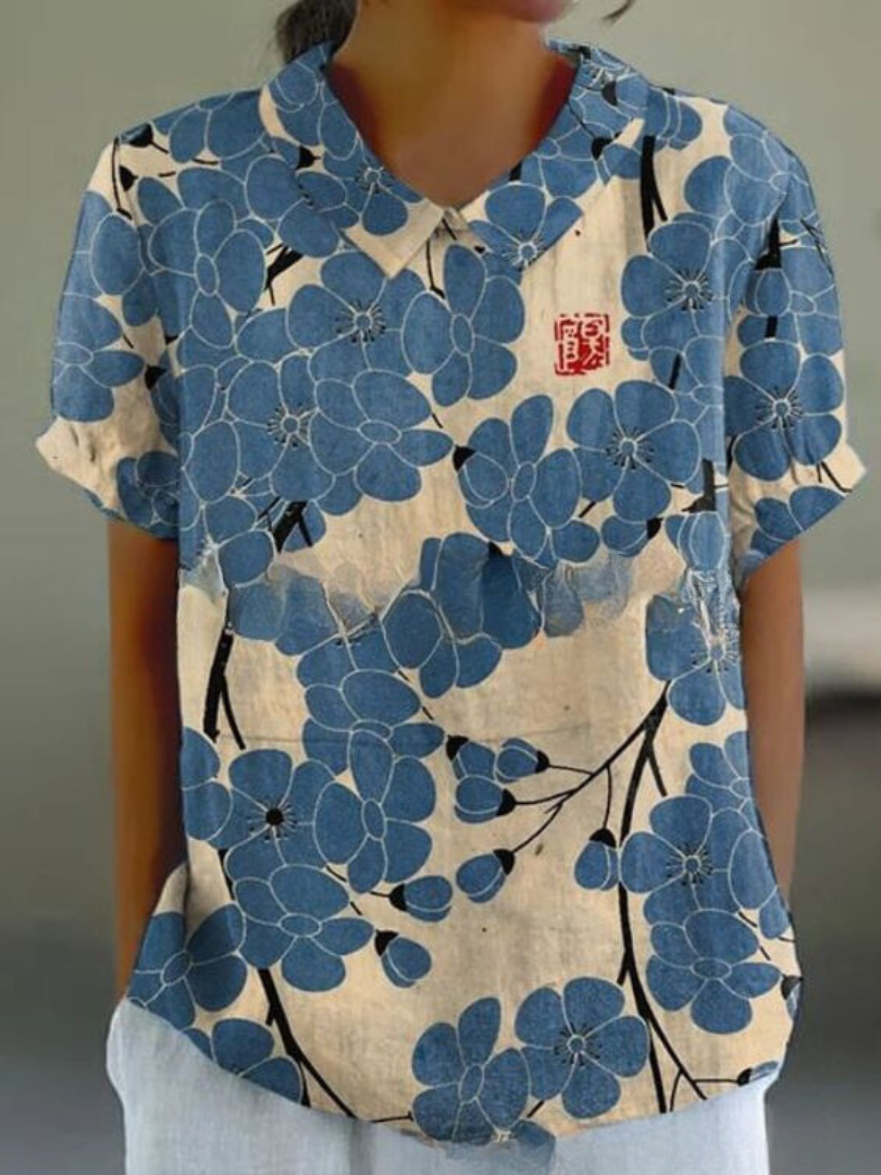 Fiora | Women’s Floral Short Sleeve Blouse with Collar