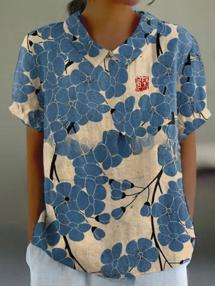 Fiora | Women’s Floral Short Sleeve Blouse with Collar