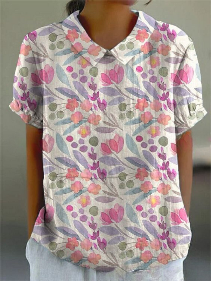 Fiora | Women’s Floral Short Sleeve Blouse with Collar