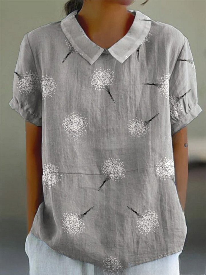Fiora | Women’s Floral Short Sleeve Blouse with Collar