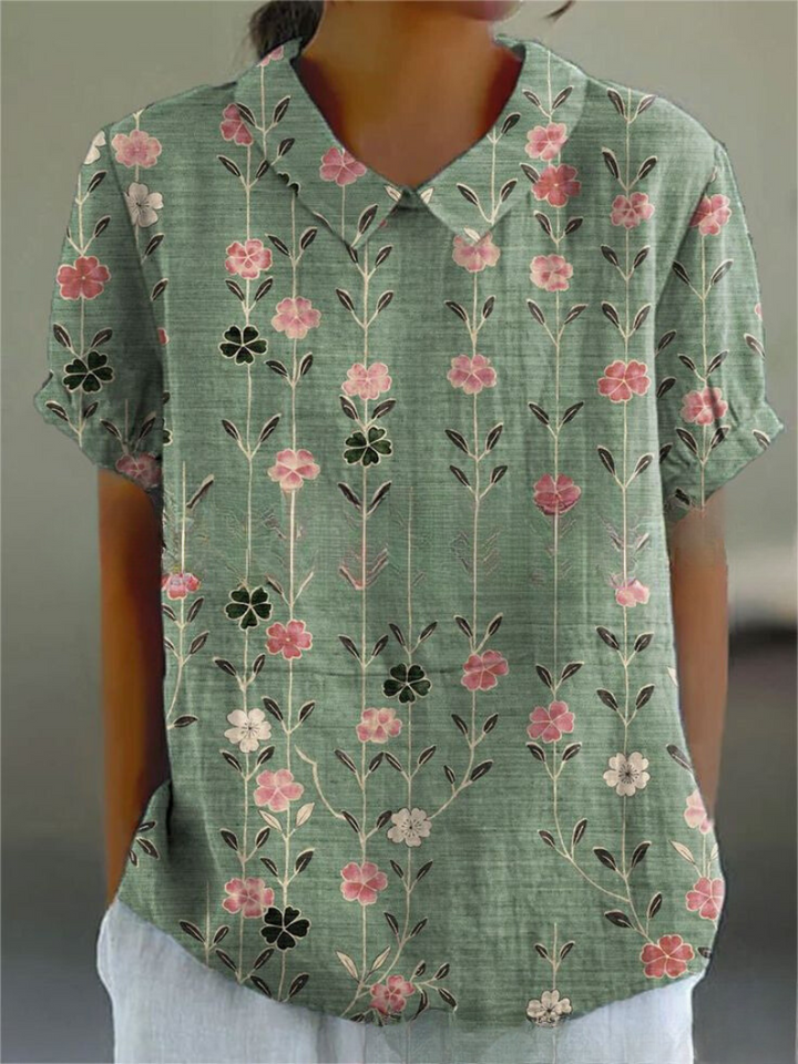 Fiora | Women’s Floral Short Sleeve Blouse with Collar