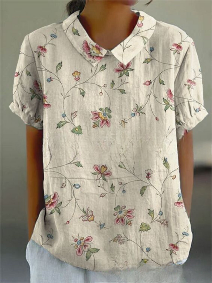Fiora | Women’s Floral Short Sleeve Blouse with Collar