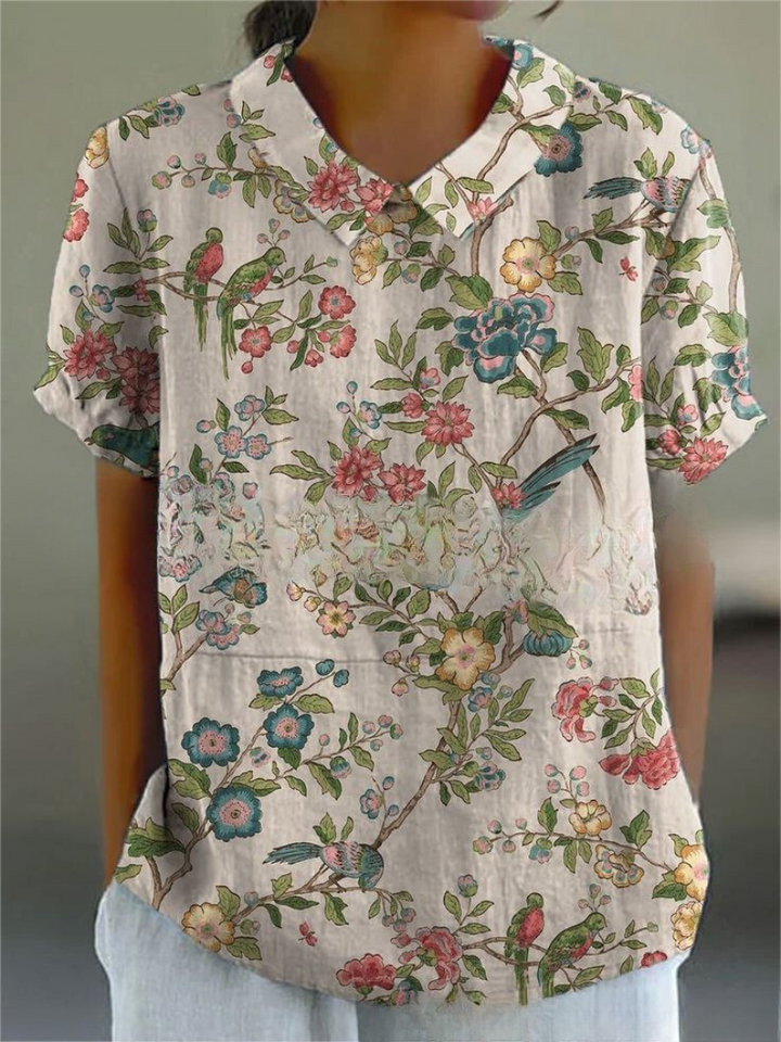 Fiora | Women’s Floral Short Sleeve Blouse with Collar