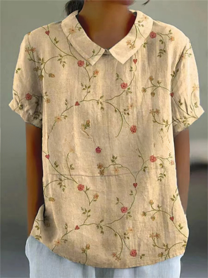 Fiora | Women’s Floral Short Sleeve Blouse with Collar