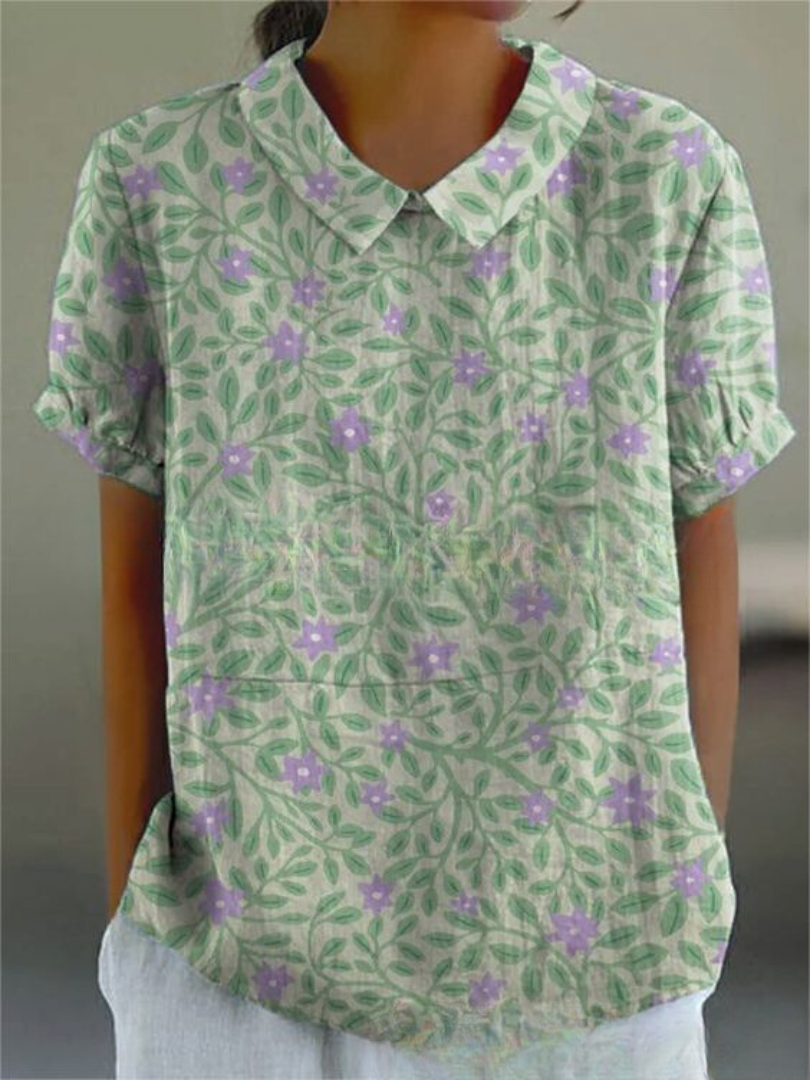 Fiora | Women’s Floral Short Sleeve Blouse with Collar