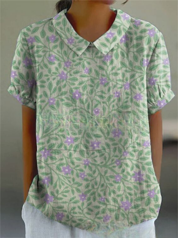 Fiora | Women’s Floral Short Sleeve Blouse with Collar