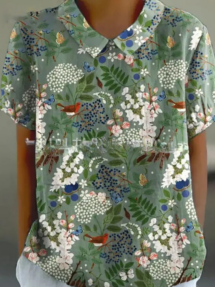 Fiora | Women’s Floral Short Sleeve Blouse with Collar