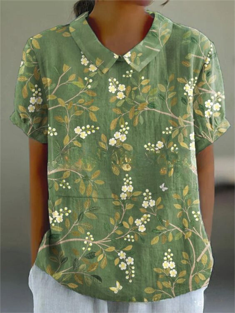 Fiora | Women’s Floral Short Sleeve Blouse with Collar
