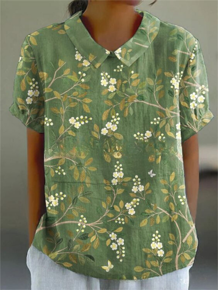 Fiora | Women’s Floral Short Sleeve Blouse with Collar