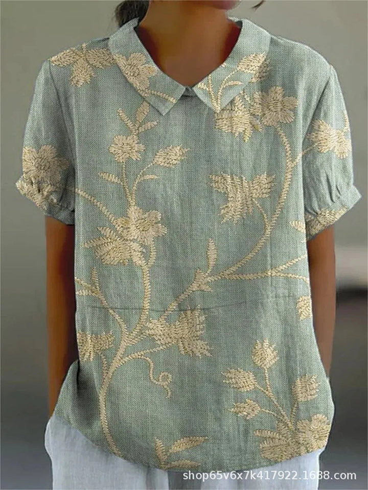 Fiora | Women’s Floral Short Sleeve Blouse with Collar
