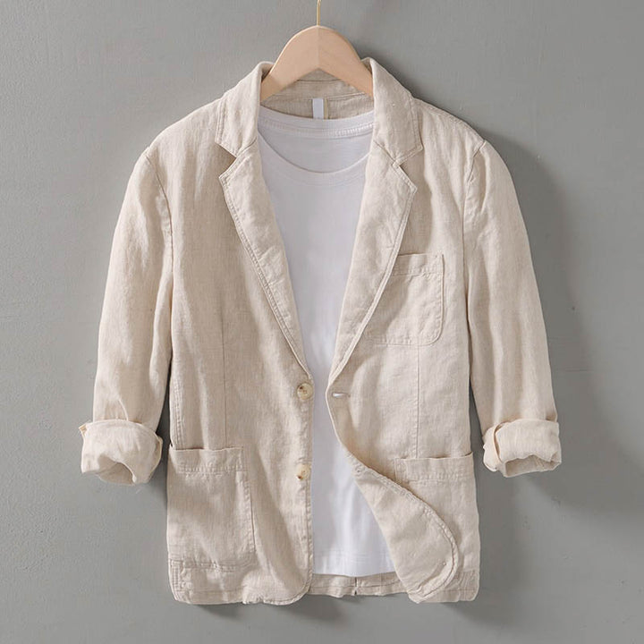 Felixto | Men’s Folded Sleeves Linen Blazer with Pockets