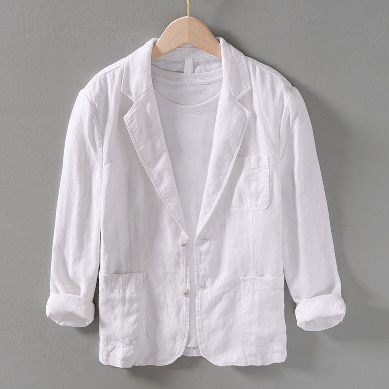 Felixto | Men’s Folded Sleeves Linen Blazer with Pockets