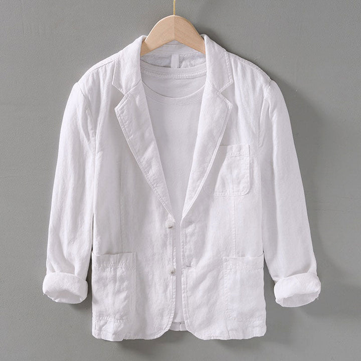 Felixto | Men’s Folded Sleeves Linen Blazer with Pockets