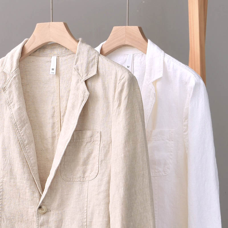 Felixto | Men’s Folded Sleeves Linen Blazer with Pockets