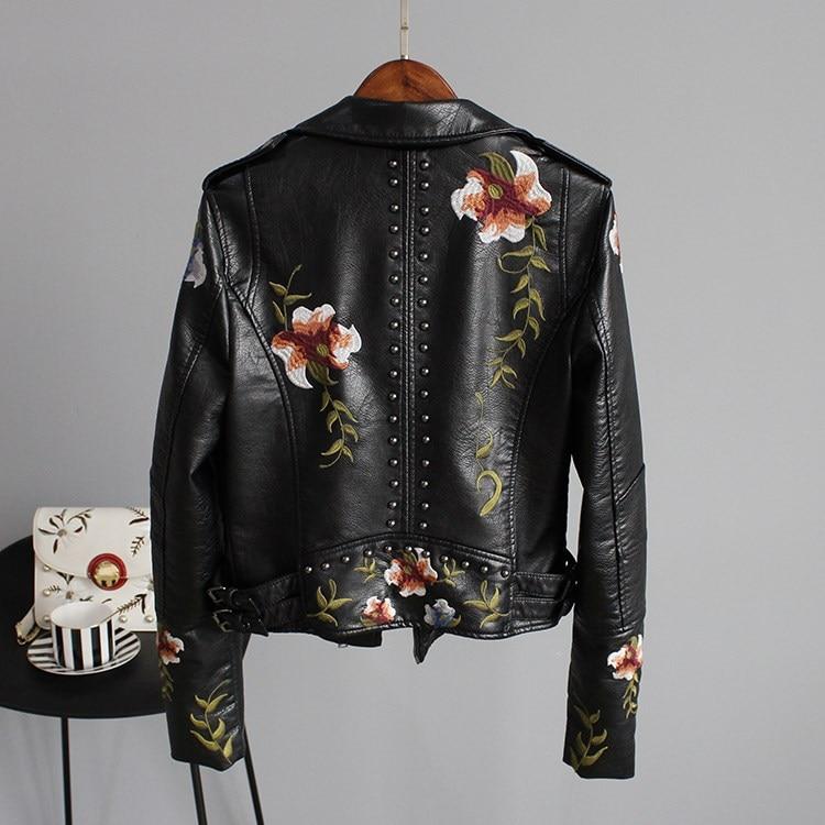 Ravenna | Women's Floral Embroidered Leather Jacket with Silver Beads