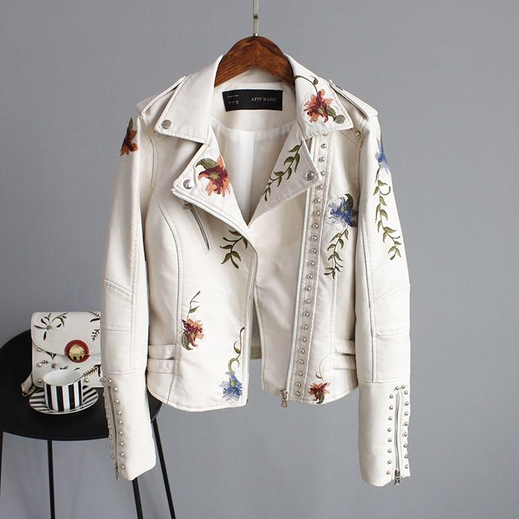 Ravenna | Women's Floral Embroidered Leather Jacket with Silver Beads